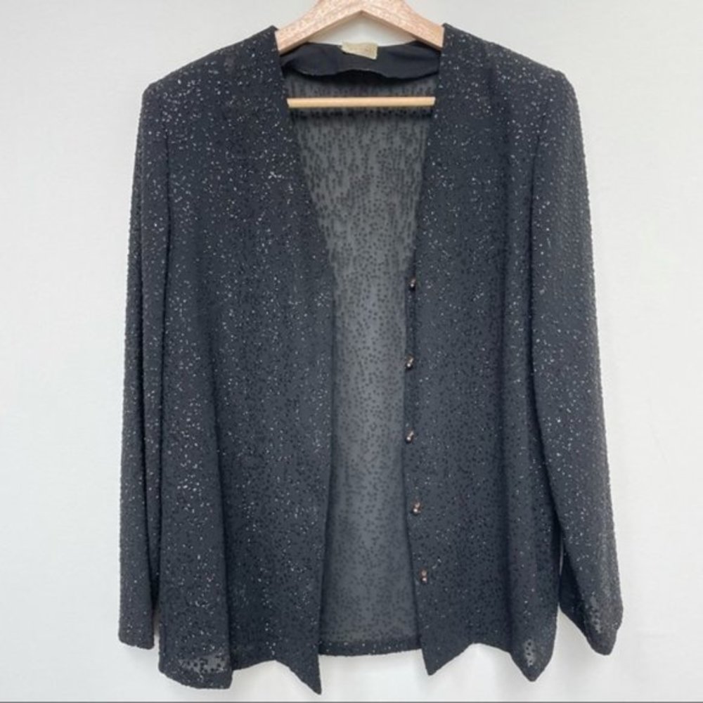 Vintage tahari glitter sequin blazer jacket cardigan 9/10
